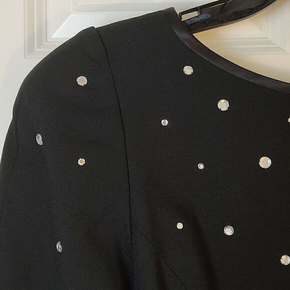 Morton Myles For the Warrens Black Rhinestone Studded Long Sleeve Vintage Dress - Picture 2 of 9